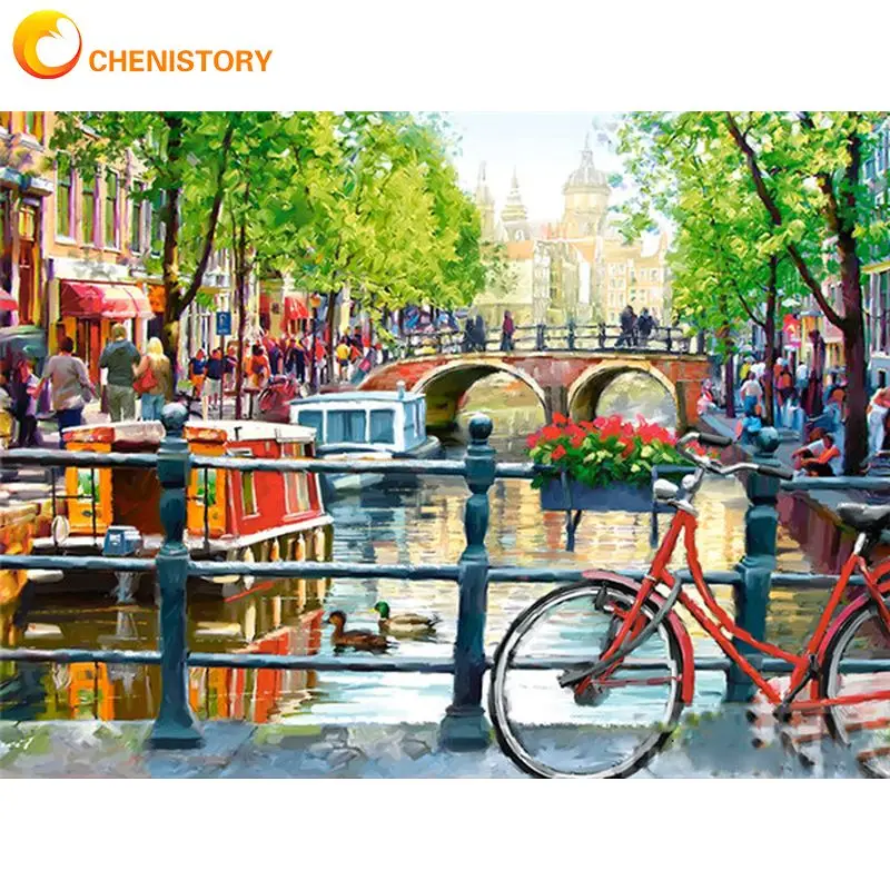 

CHENISTORY 40x50cm Painting By Numbers Paint Kit Bicycles With Flowers Coloring By Numbers For Adults Canvas Painting Diy Gift