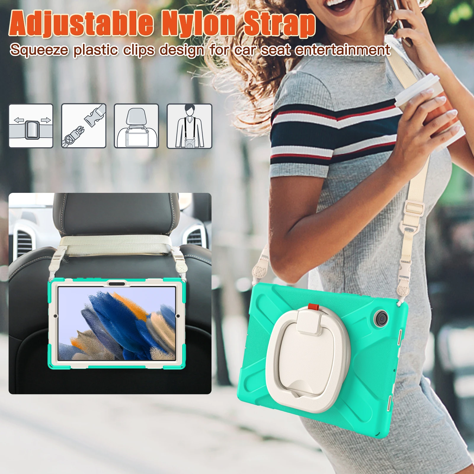Универсальный бронированный чехол для Samsung Galaxy A8 10,5 2022 2021 SM-X200 SM-X205 SM-X207, вращающийся на 360 градусов чехол-подставка с плечевым ремнем (art.: 3920cf3f41bb6) - 3920cf3f41bb6