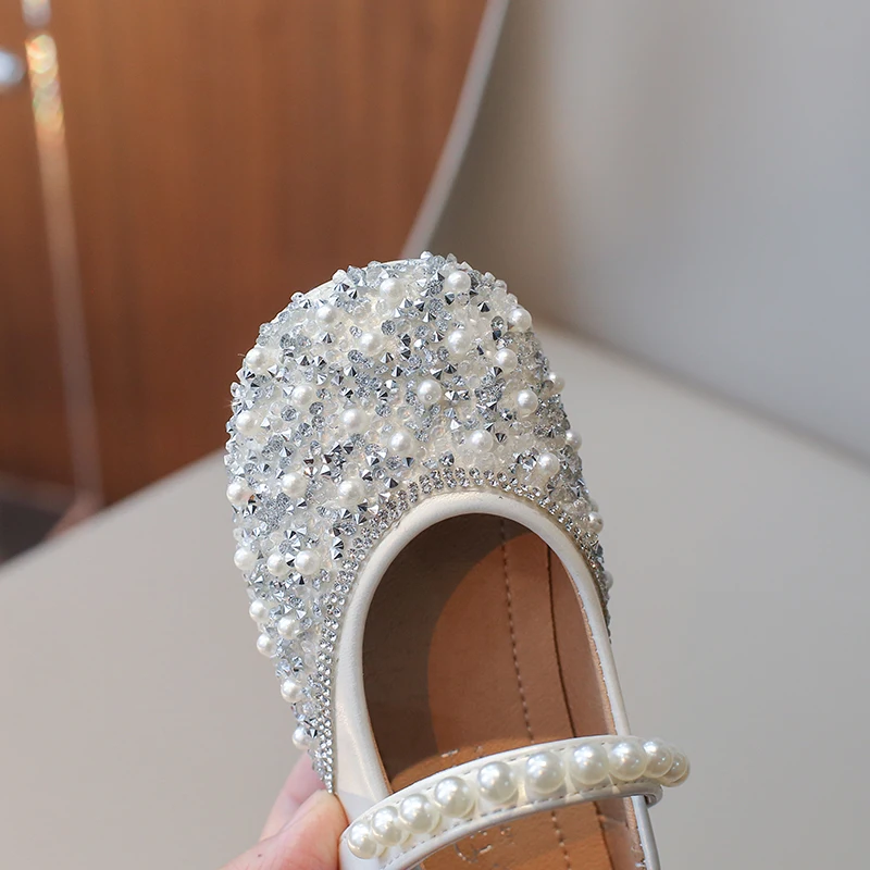 Туфли кожаные для девочек роскошные Мэри Джейн украшенные стразами платье