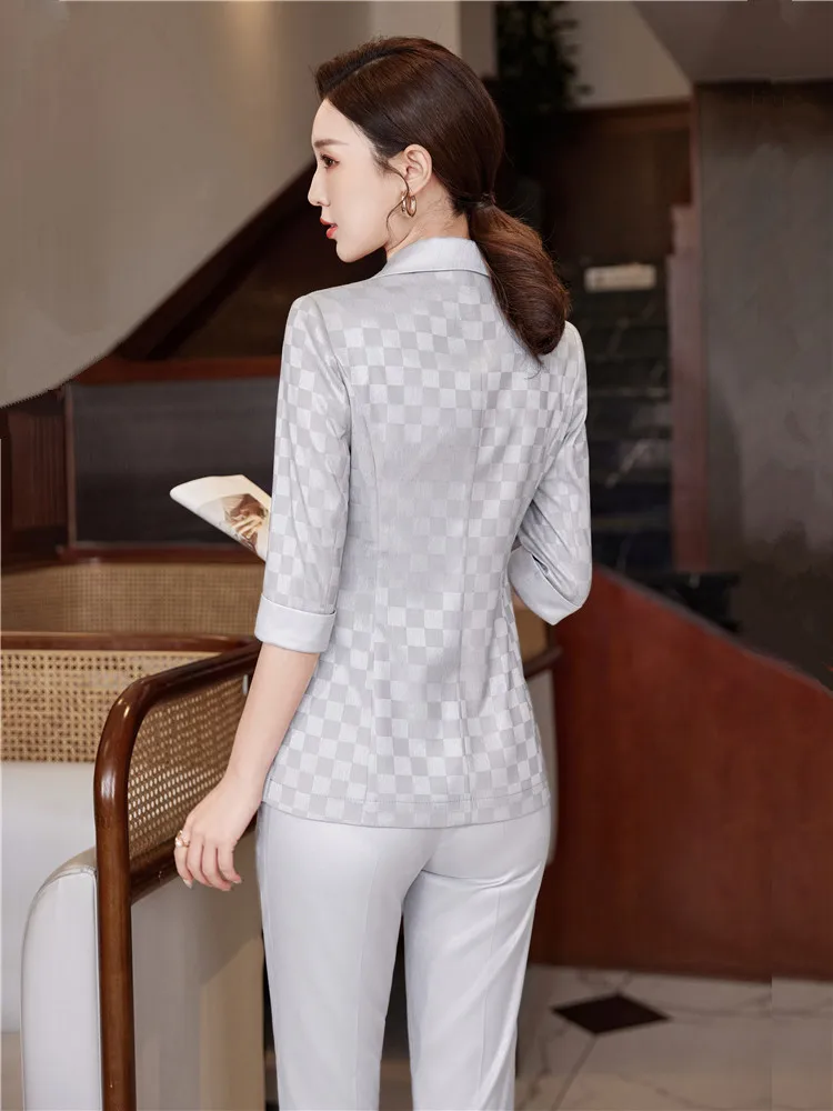 Summer Women Pants Sets 2023 New in Gray White Black Half Sleeve Blazer &Trousers Suit Chic Ladies Elegant Business 2 Piece Set