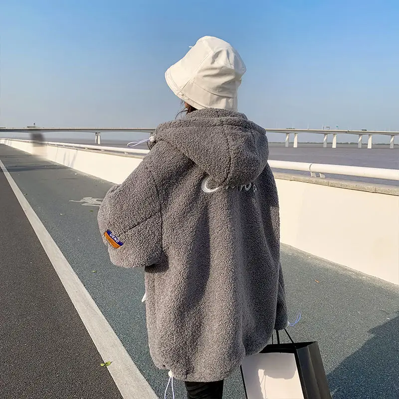 Женское шерстяное пальто из ягненка свободный утепленный кардиган с