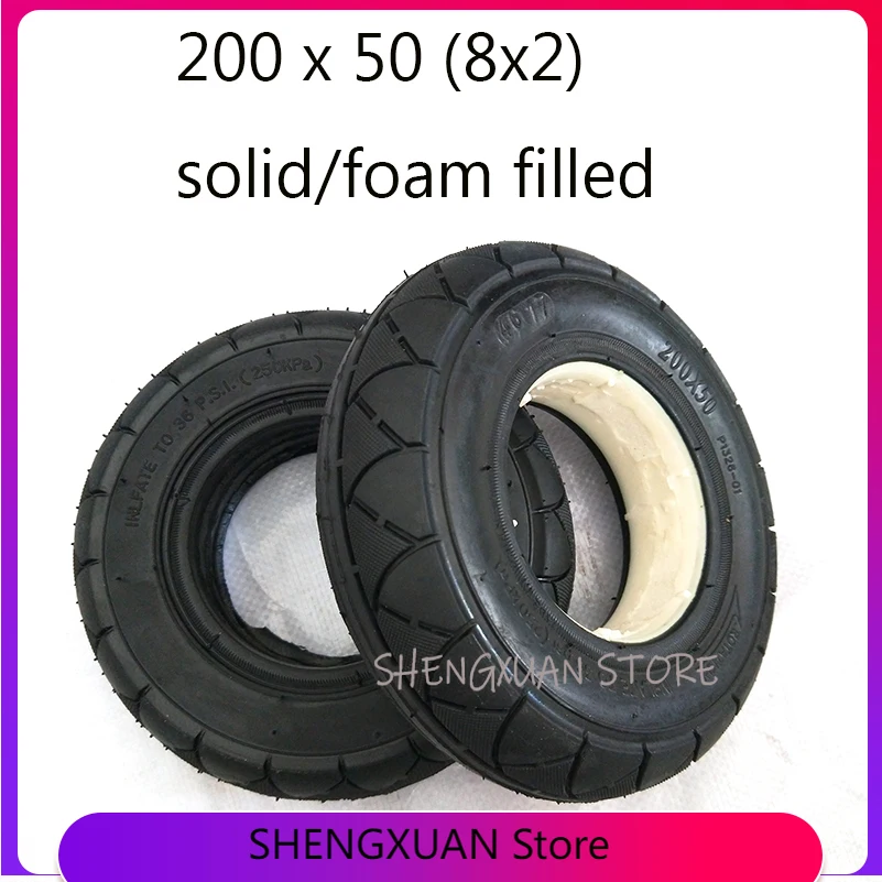 

2 colors 1 pc Mobility Scooter wheelchair tire 200 x 50 (8x2) solid/foam filled 200x50 for Razor E100 E125 E200 Scooter Vapo