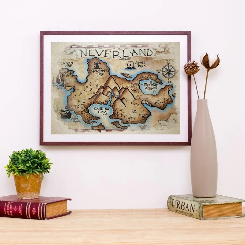 

Neverland Map Vintage Poster Fairy Tale Illustration Print Retro Nursery Wall Art Canvas Painting Picture Kids Room Home Decor