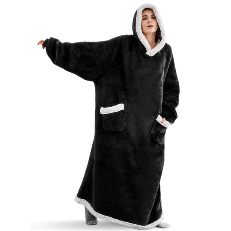 Long Flannel Blanket with Sleeves Winter Pullover Sweat Giant Blanket Hoodie Sudaderas Oversized Hoodies Sweatshirt Women Men