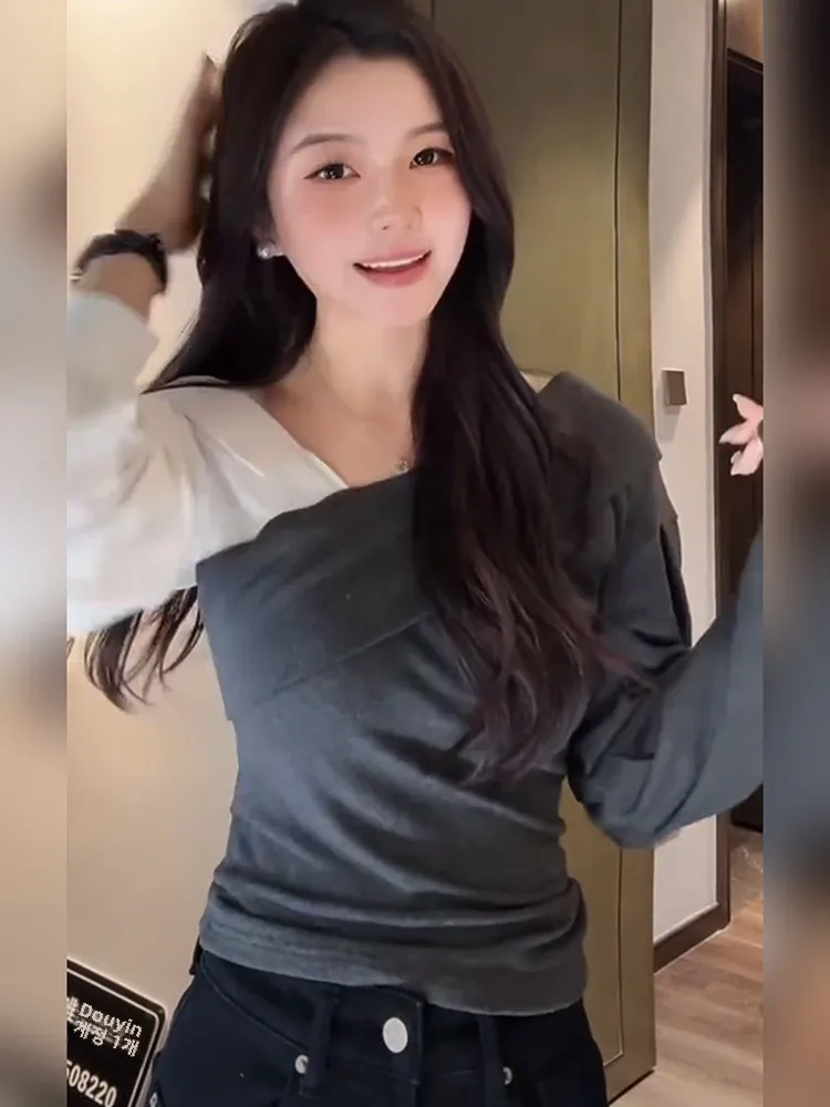 Лоскутные рубашки из двух предметов нестандартного дизайна женские весна 2023