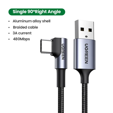 UGREEN 90 °   Угловой USB-C кабель L-образной формы для iPhone 17, Samsung, Xiaomi: быстрая зарядка QC3.0 Type-C, кабель-уголок для гейминга