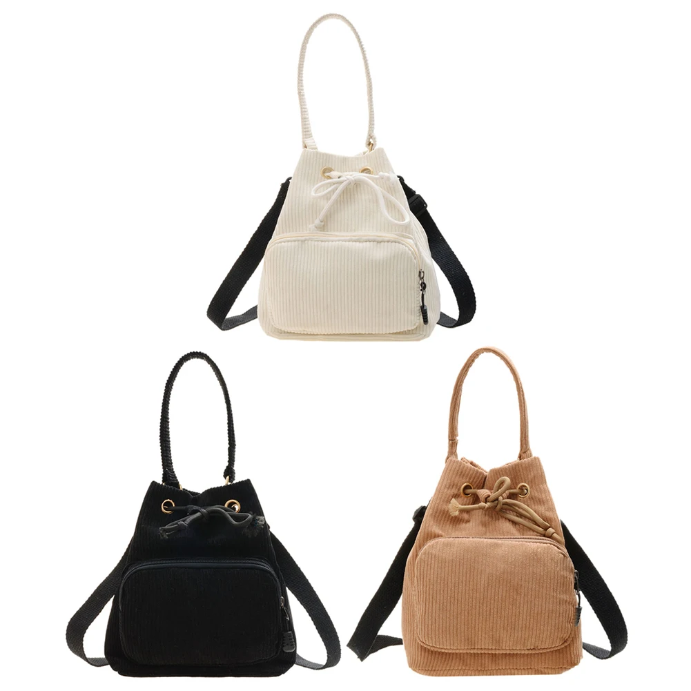 

Women Fashion Flannel Pure Color Bucket Shoulder Bag Drawstring Crossbody Bags Female Casual Small Messenger Bags