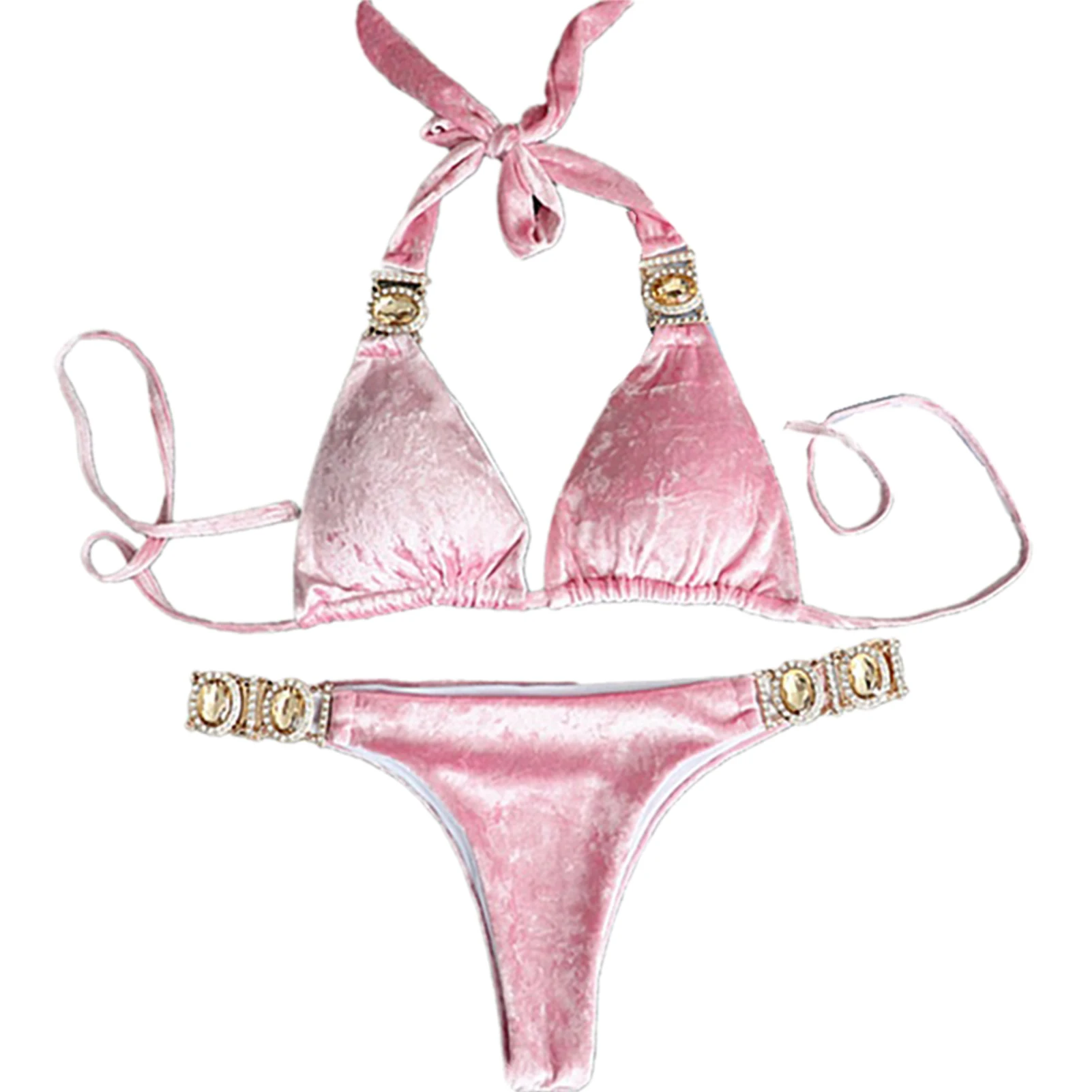 

Женский купальник из 2 предметов, сексуальное бикини с хрустальным воротником и лямкой на шее, летний купальный костюм для бассейна, пляжный...