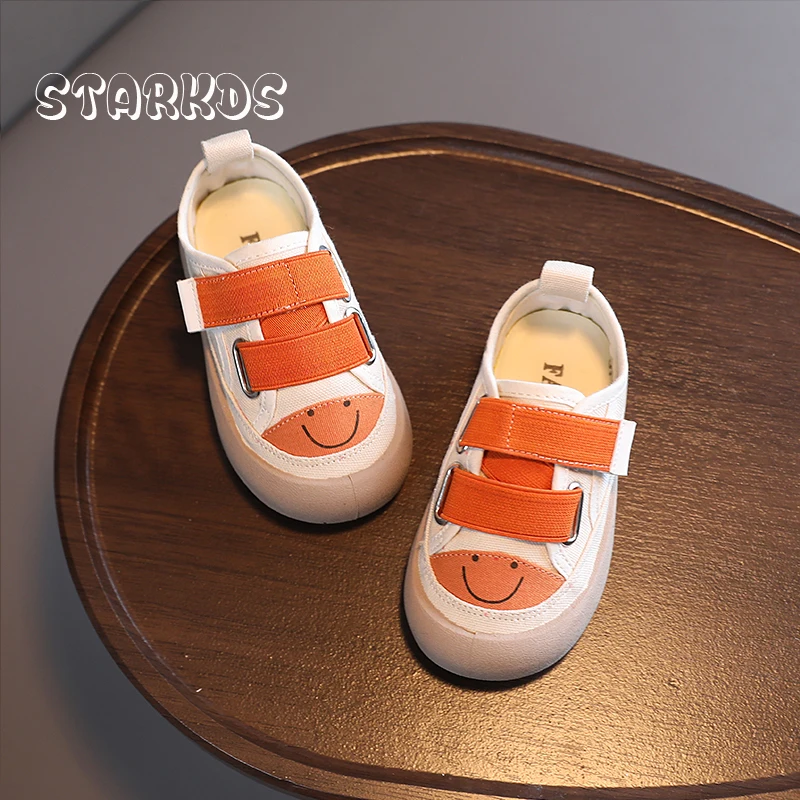 Smile Face Baby Sneakers Canvas Shoes Children Flat Loafers With Hook and Loop Boys Cross-tied Cloth Tennis Chaussures Vulcanize enlarge