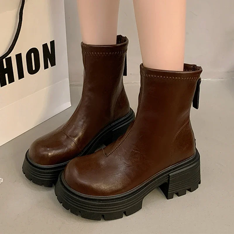 Женские ботильоны на платформе новая брендовая обувь высоком каблуке трендовая