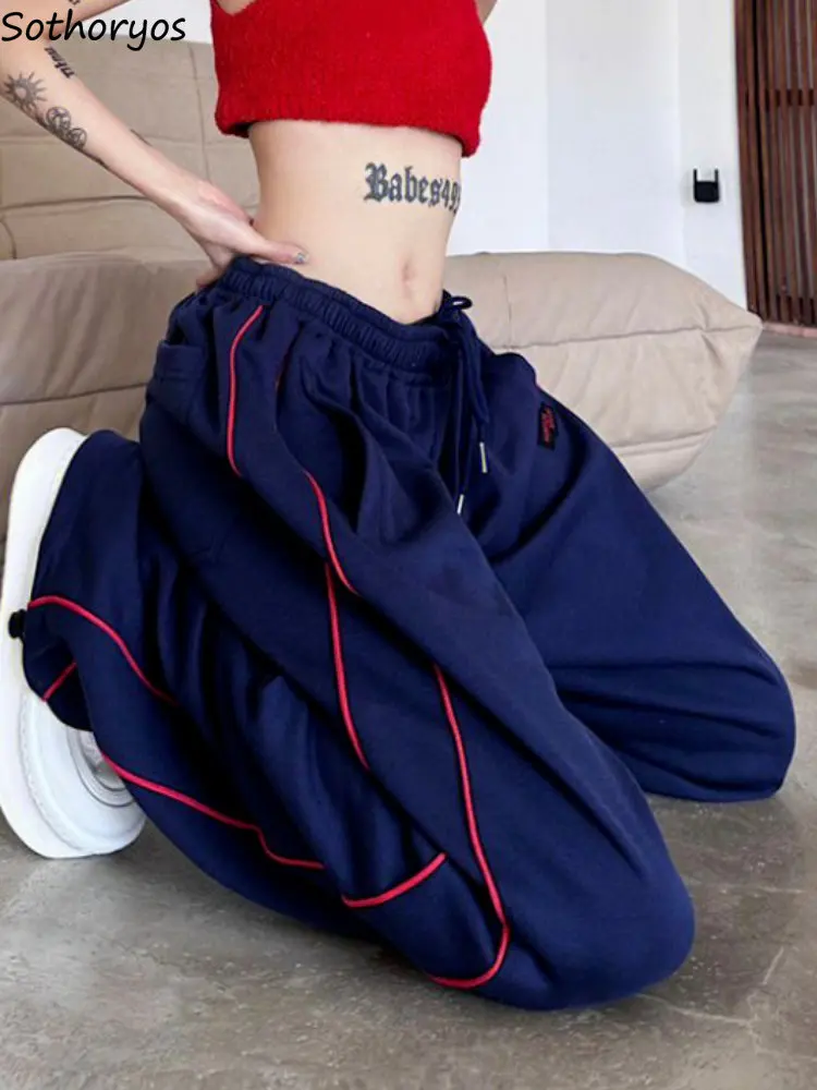 

Брюки женские винтажные в американском стиле, Модные свободные Простые повседневные спортивные брюки до пола, универсальная уличная одежда с завышенной талией и широкими штанинами в стиле шик