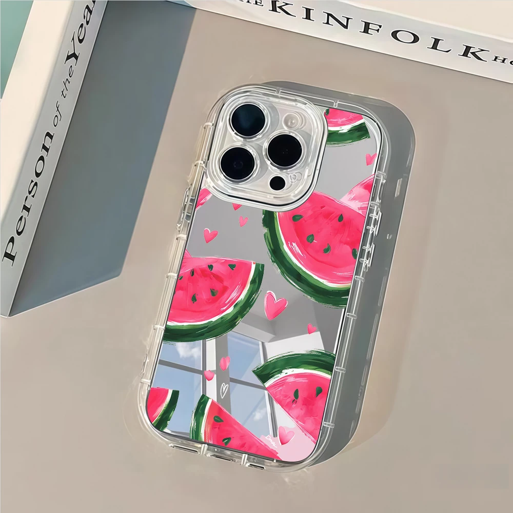 Фото Летний чехол для телефона с зеркальным эффектом и рисунком арбуза для iPhone 17 Air 15 16 17 Pro Max 14 13 12 11 7 8 Plus Pro XR X Max, мягкий, в стиле Ins №2