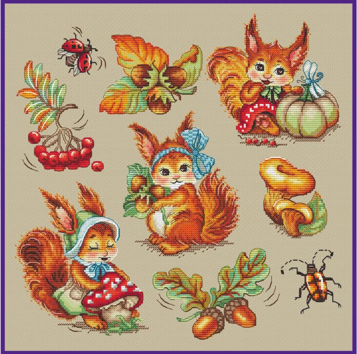 -Осенние белки 40-40 штук 18 карат наборы для вышивки крестиком китайские рукоделие