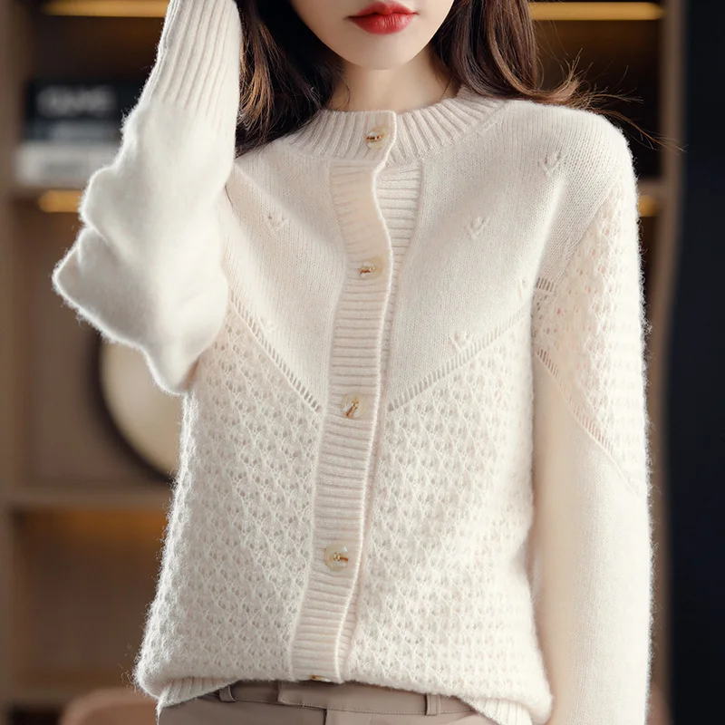 

Кашемировый свитер, женский кардиган с круглым вырезом, однотонный осенне-зимний Новый Модный высококачественный Повседневный свитер из 100% чистой шерсти