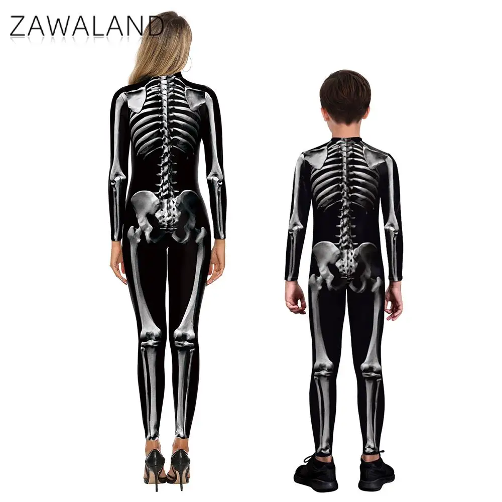 Костюм для косплевечерние ZAWALAND Zentai с 3D-принтом скелета на Хэллоуин костюм-кошка