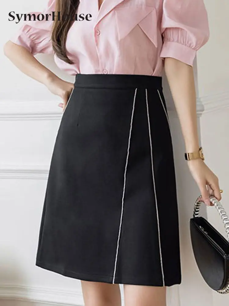 

Юбка женская трапециевидная с завышенной талией, модная простая уличная облегающая юбка в Корейском стиле, чёрная, красная, на лето-осень