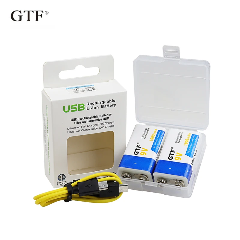 

GTF NEW 9V battery 1000mAh li-ion Rechargeable 9v battery Micro USB Rechargeable battery + 2 in 1 Micro USB cable
