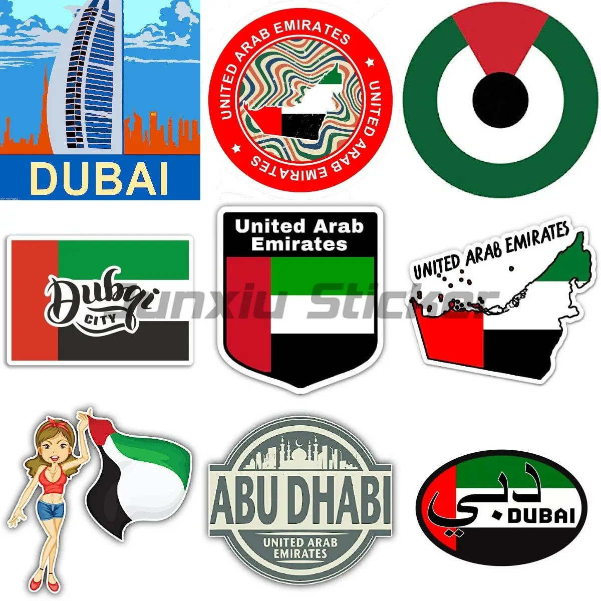 

UAE Dubai National Flag Map National Badge Vinyl Car Stickers Decor Decals Truck Exterior Camper Car Motorcycle Bicycle Decal