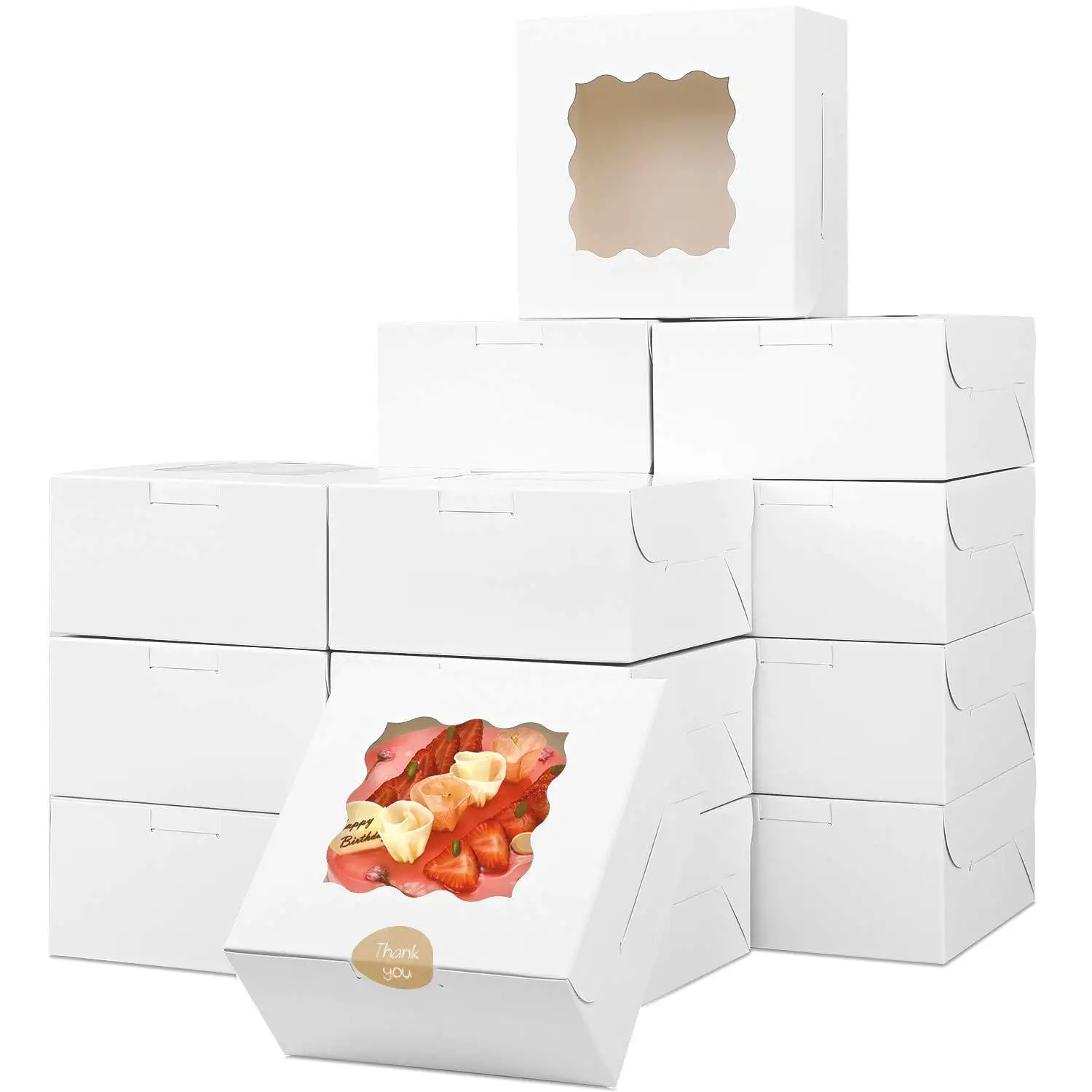 

5Pcs White Bakery Boxes with Window, Cookie Boxes Kraft Paper White Gift Box for Pastries, Cookies, Pie, Donuts, Macaron
