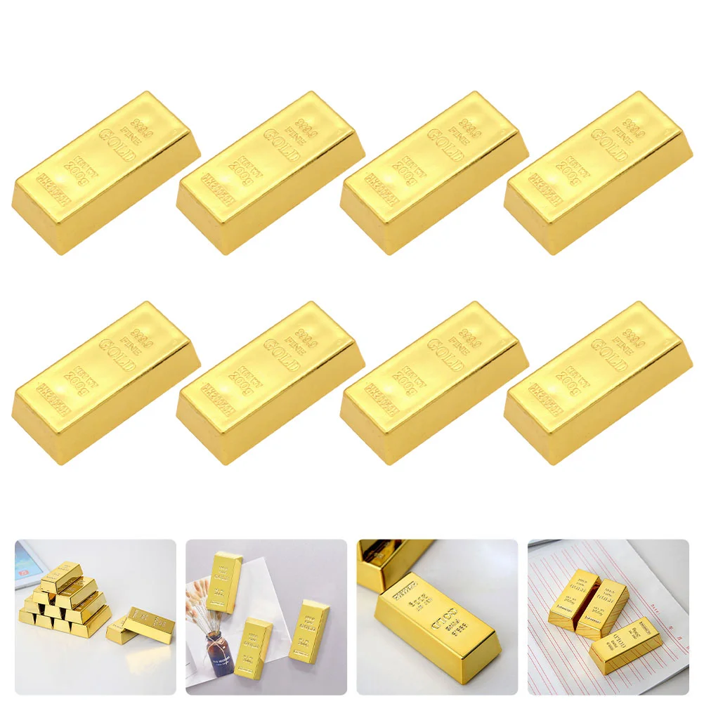 

8 Pcs Christmas Toys Gold Bar Props Simulated Bars Artificial Fake 6X2.8X1.7CM Bricks ABS Golden Decors Child