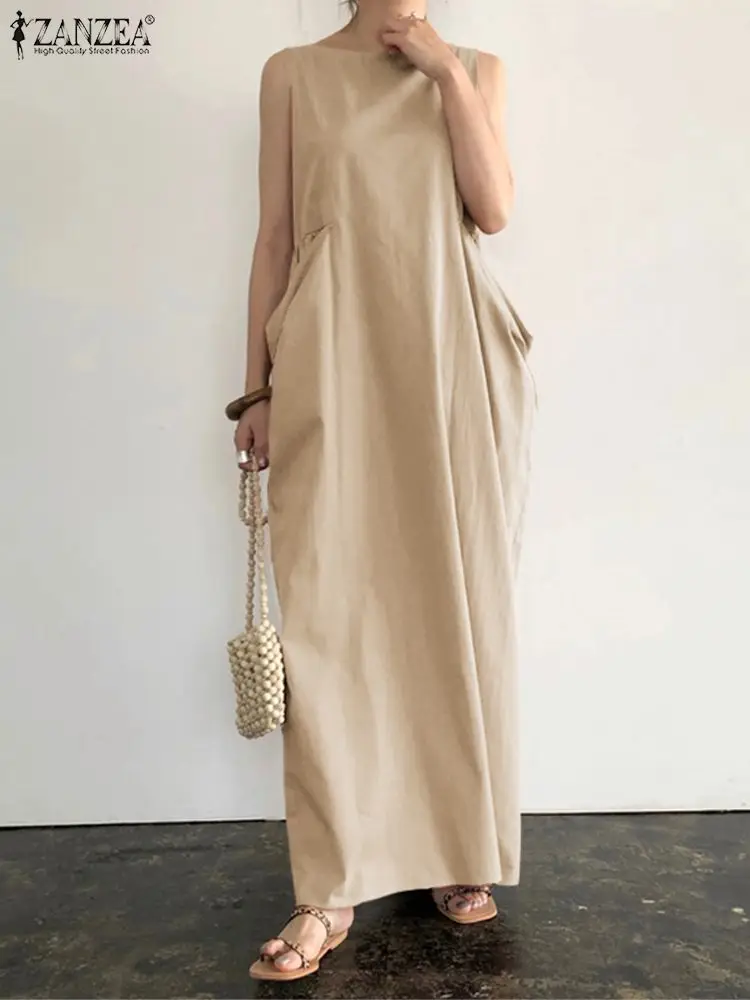 

ZANZEA Fashion Women's Maxi Dress 2022 Summer Baggy Solid Sleeveless Robe Femme Party Casual Elegant Tank Long Dresses Oversized