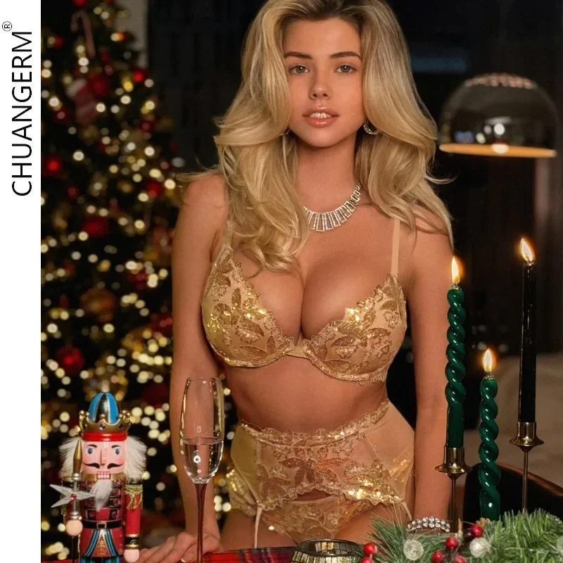 CHUANGERM сексуальное женское белье эротическое золотое цветочное вышивка чистое