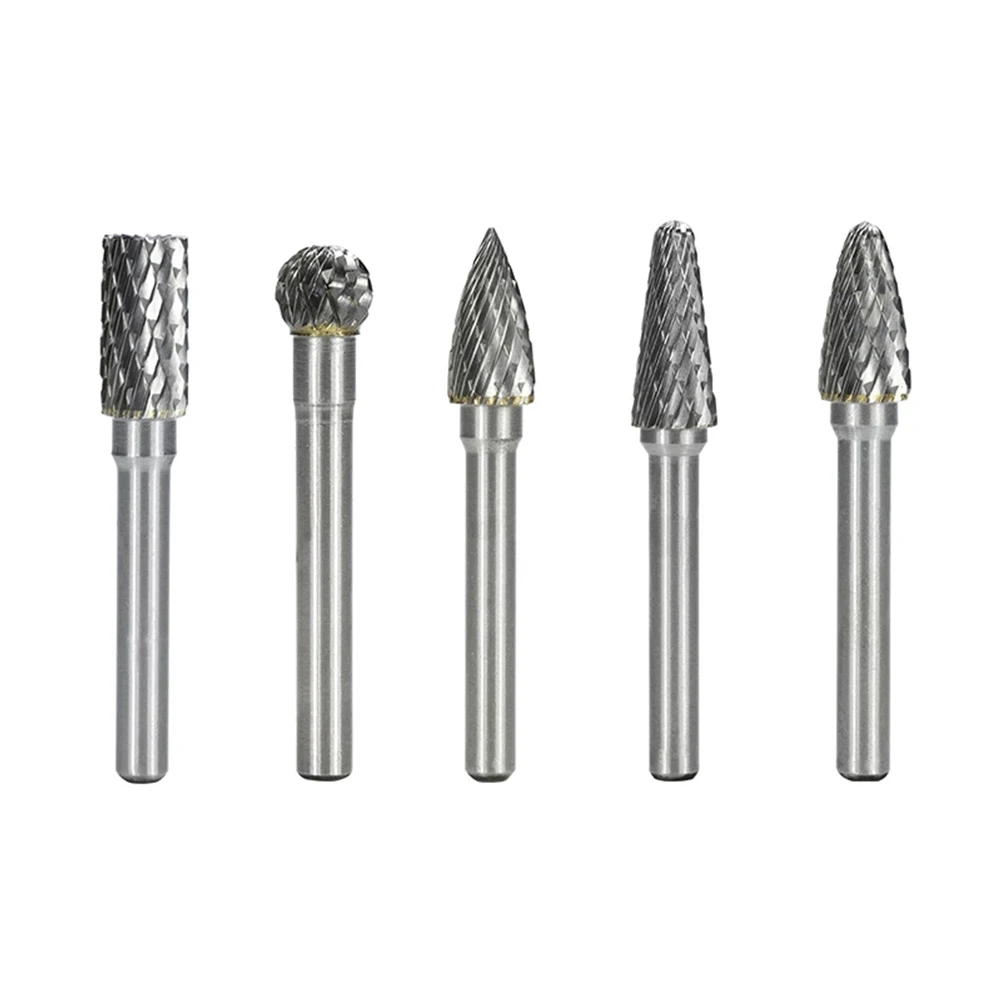 

5pcs 6*10mm Rotary Burr Cemented Carbide Double Grain Rotary File For Pneumatic Electric Drive Tool Process Metal Non-metal