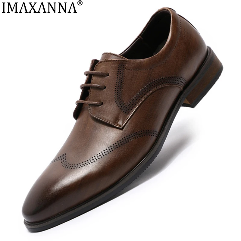 

IMAXANNA Oxford Mens Dress Shoes Formal Business Lace-up Genuine Leather Men Dress Shoes Comfortable Wear-resistant
