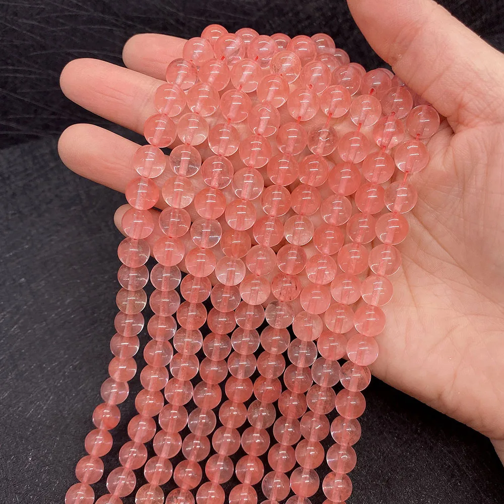 

Pink Watermelon Coloured Natural Stone Beads Round Stylish Loose Spacer Beads for Making Jewellery DIY Charm Bracelets Necklaces