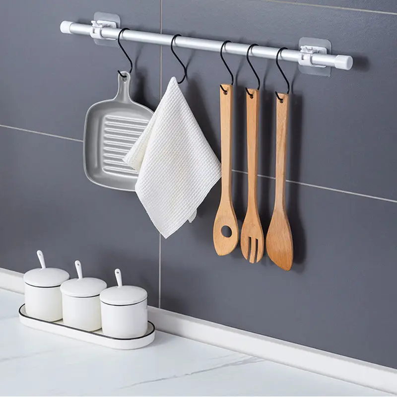 

2Pcs Fixed Clip Rack Hook Free Punching Adjustable Curtain Rod Bracket Clip Hook Rod Sticky Wall Curtain Bracket Bathroom Home