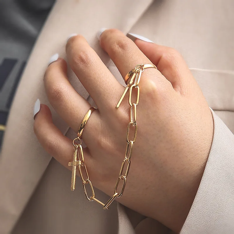 

INS Double Cross Men's Ring Women's Double Finger Ring Dark Open Jewelry Y2K Classic Hip Hop Punk Fashion Party Jewelry Gift