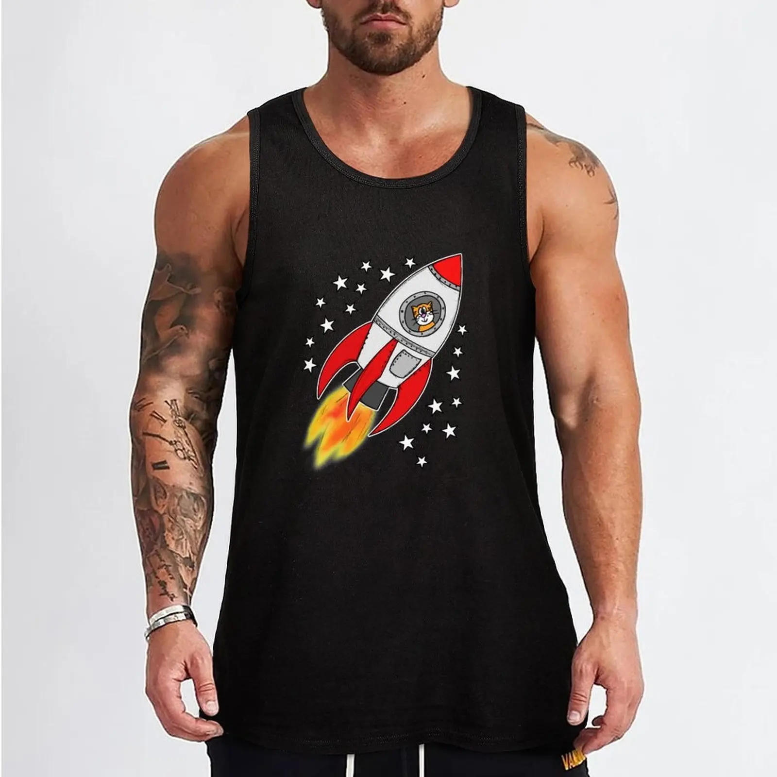 Фото Майка Space Rocket Cat, простая однотонная майка без рукавов, повседневная рубашка без рукавов №2