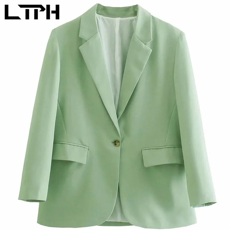 LTPH loose casual blazer women single button long sleeve mid-length Pockets Office Ladies Jackets thin Suit Coat 2023 Summer New