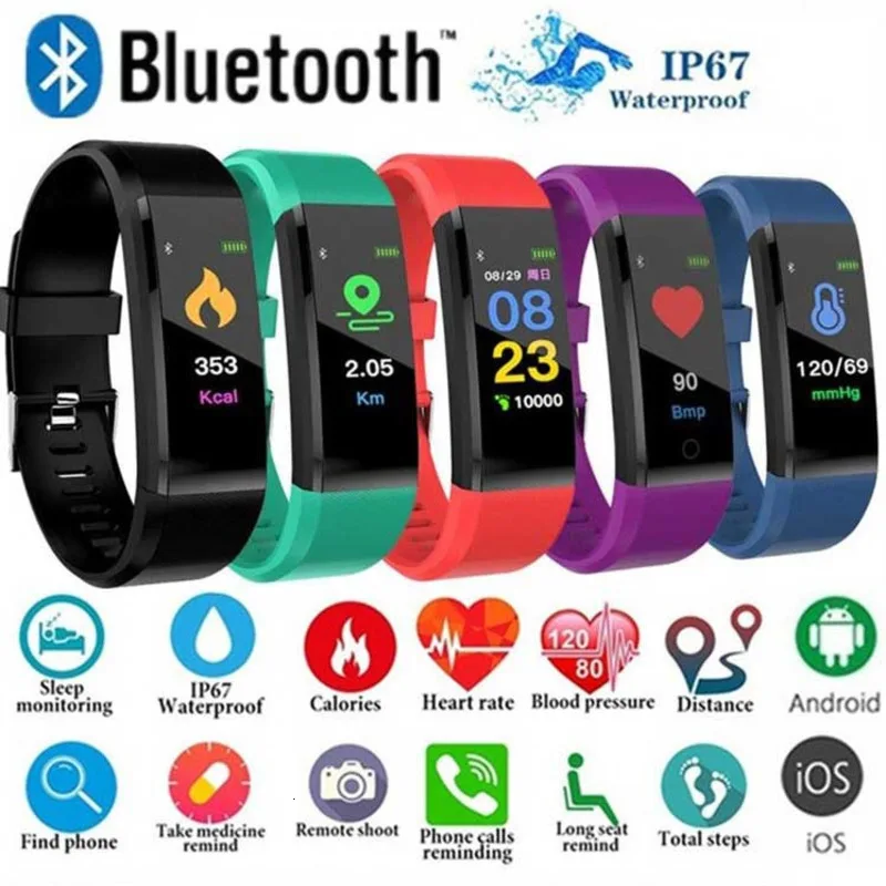 

115Plus Health Heart Rate Blood Pressure Smart Band Bracelet Fitness Tracker Smartband Wristband for Smart Smart Watch