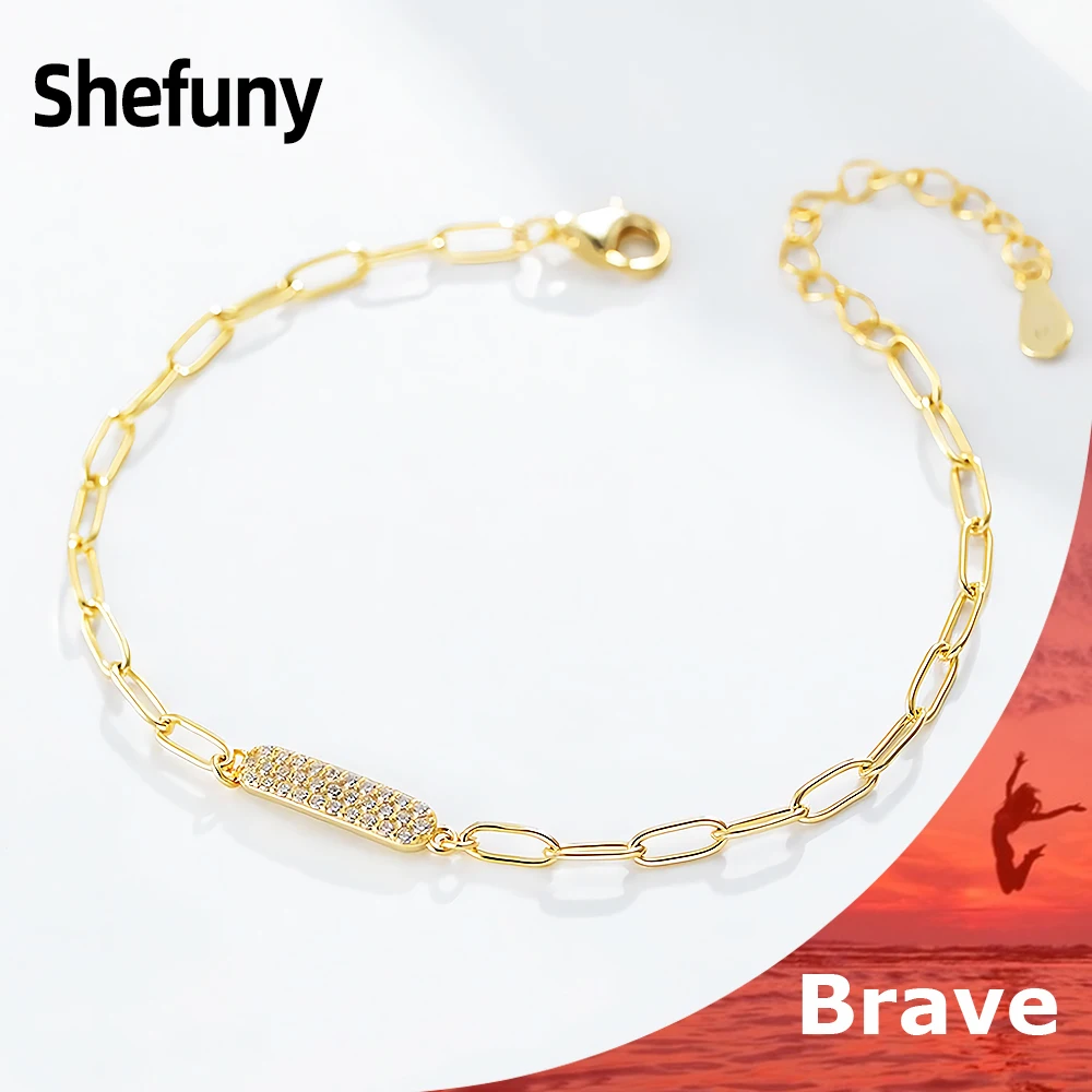 

925 Sterling Silver Oval Chain Bracelet Zircon 18K Gold Color Geometric Rectangle Bangle For Women Fine Jewelry Anniversary Gift