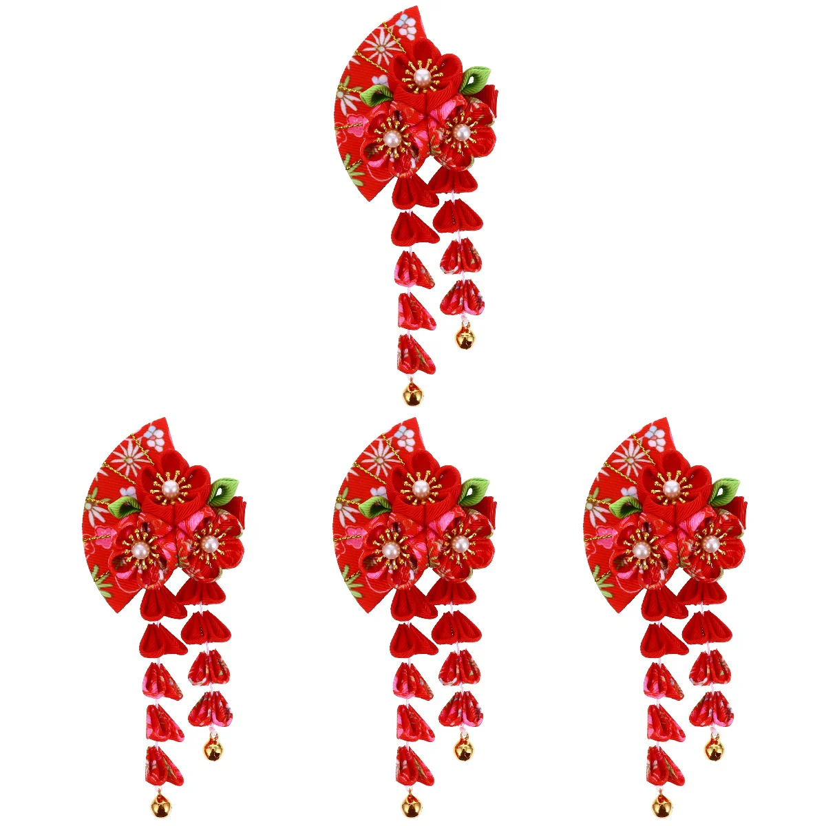 

4 Count Tassel Bell Hair Accessory Fan Shape Retro Clothes Korean Decoration Alloy Clip Child