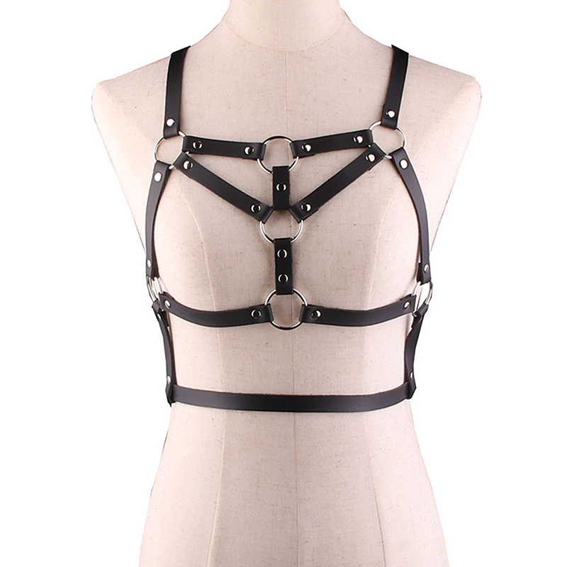 

Sweet Imitation Leather Chest Harness For Women Body Cage Bra Sexy Gothic Bondage Lingerie Adjustable Belt Rave Clothes