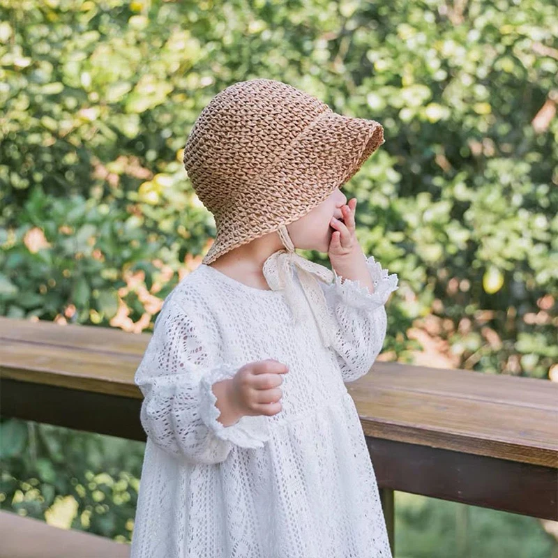 

2022 летняя Милая Кружевная детская шляпа соломенная с бантом головной убор для маленьких мальчиков и девочек детская Панама шляпа Принцесса Детская фотография реквизит для детей