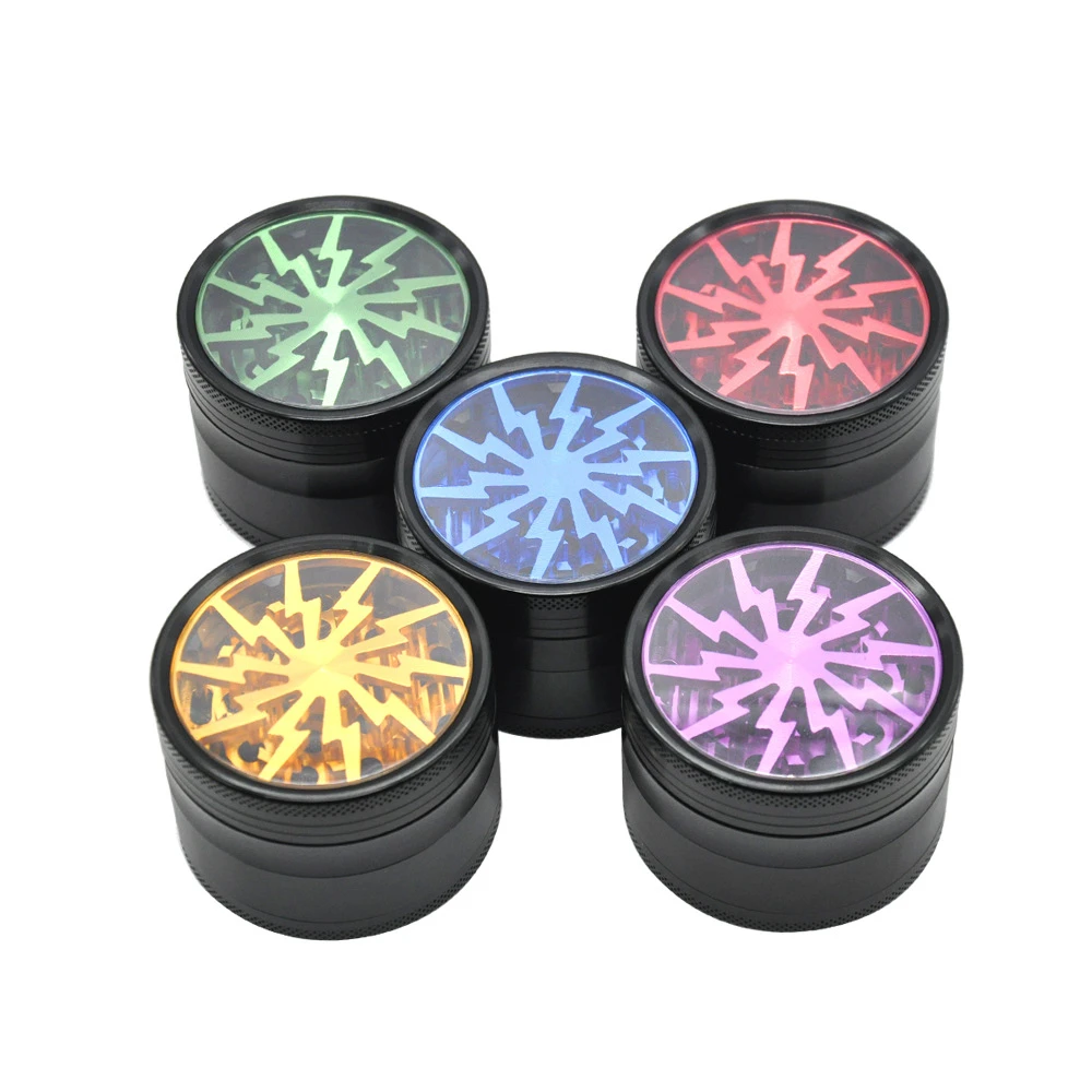 

63MM 4-layer Aluminum Alloy Tobacco Grinder Smoking Herb Cutter Transparent Latest Lightning-Shaped Spice Weed Cutter