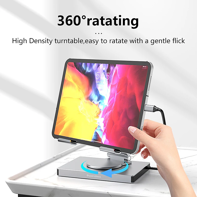 Фото Подставка-концентратор 9 в 1 для iPad Pro USB C для M4/M2/Air 13/12,9/11 дюймов, 4K HDMI, Ethernet, SD/TF-считыватель, 3xUSB 3.0, складная док-станция №2