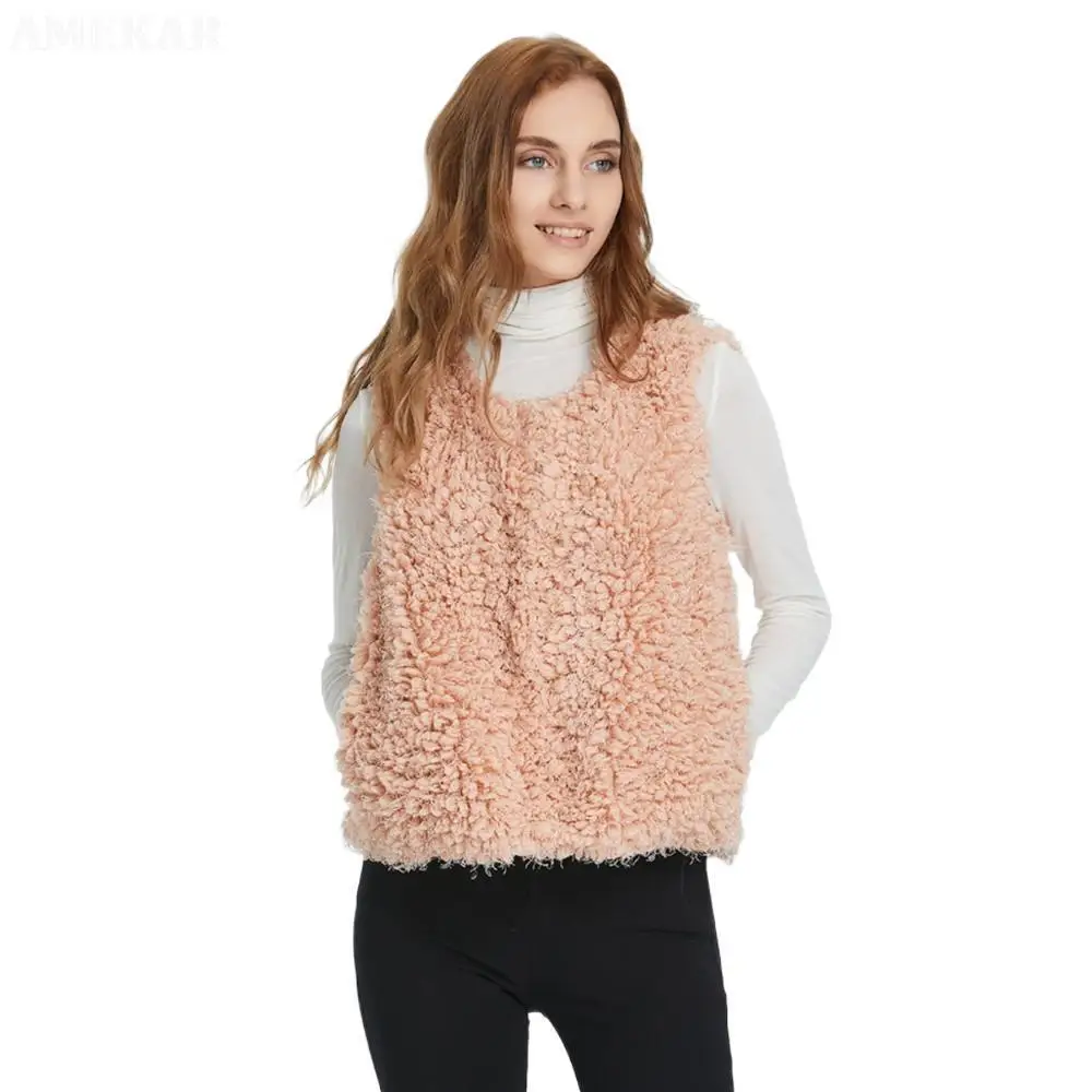 Women Winter Real Fur Sleeveless Vest Casual Warm Fluffy Pure Color Waistcoat Jacket For Girls Graceful Solid Design Coat