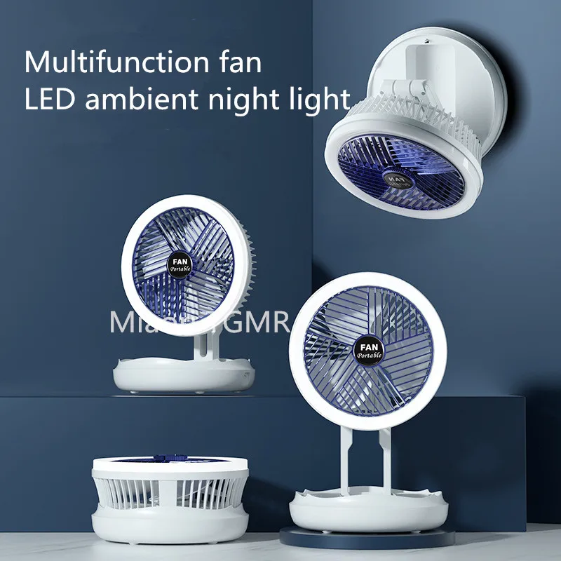

Mini Fan Led Night Light Foldable Portable Table Lamp Usb Rechargeable Fill Light Four-speed Variable Fan for Home Office Gift