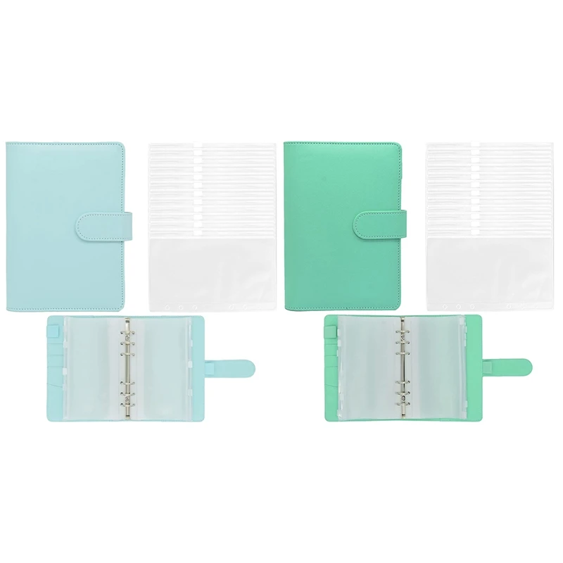 

2 Set A6 Binder Pockets,Can Be Filled With 6 Round Binder Sets, For Personal Planning Notepads, Blue & Green