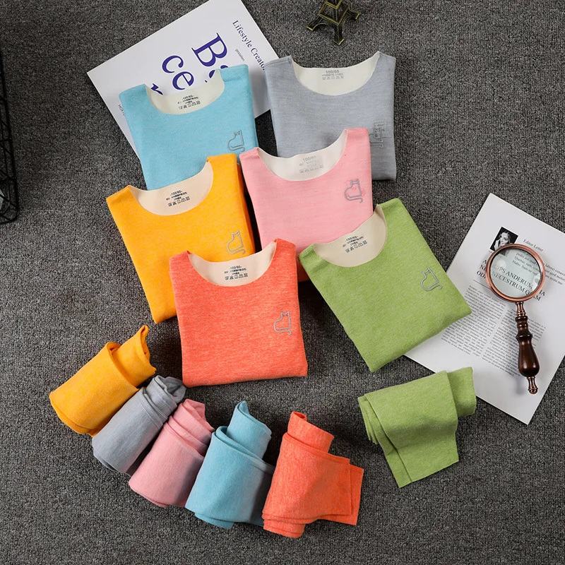 

Kids Autumn and Winter Thermal Underwear Wear Set Warm Pajamas Pants for Girls Suit Clothes Sky Pants Boys Teen Sleepwear Coat