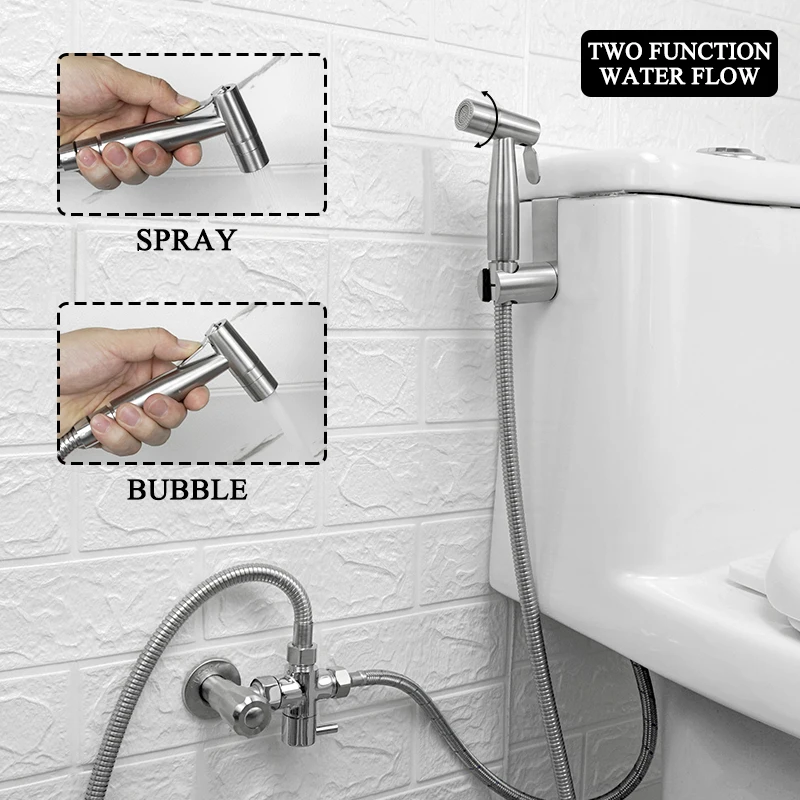 

Toilet Bidet Sprayer Kit Hand Hold Stainless Steel Brushed Bidets for Bathroom Tank Hook Shattaf Valve Jet Portable Bidet Faucet