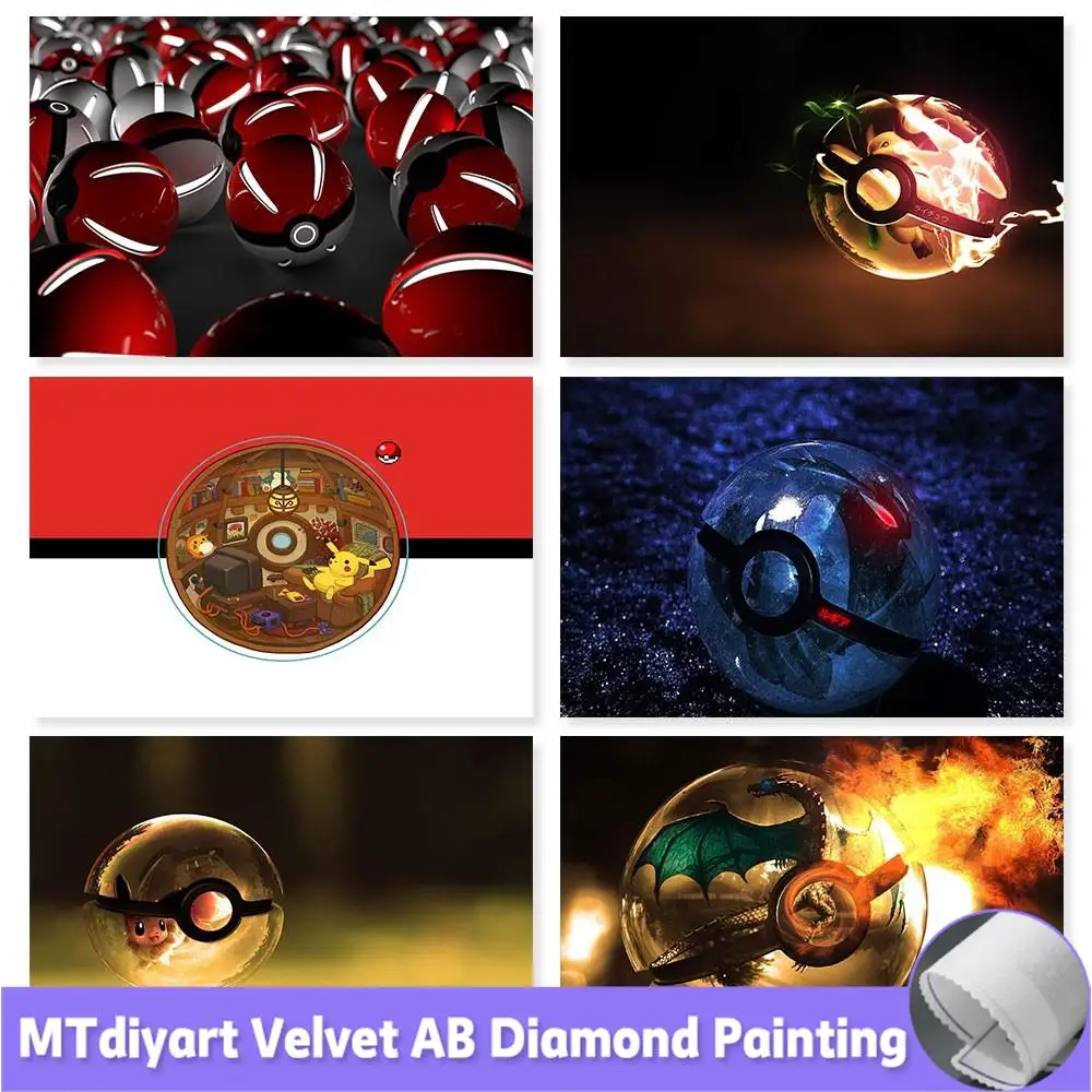 

Pokemon Pokeball Diamond Painting Kit AB Drill Art Anime Cartoon Velvet Canvas Full Square Round 5D Mosaic Rhinestone Home Decor