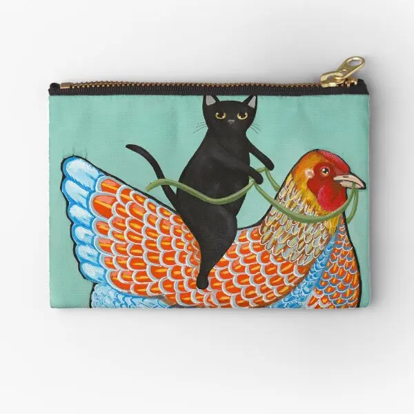 

Сумка на молнии для женщин и мужчин, кошелек с кармашком для ключей, мужские трусики, нижнее белье для денег, курицы езды, Wyandotte и черного кота