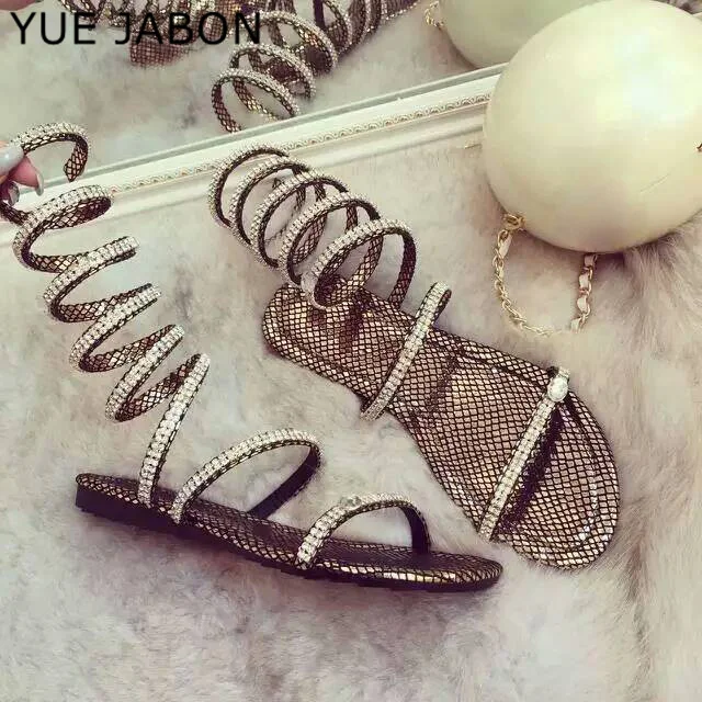 

Summer women flat sandals Crystal Sexy Women Gladiator Sandal women Boots Snake High Heels Sandalias Women Shoes Zapatos Mujer