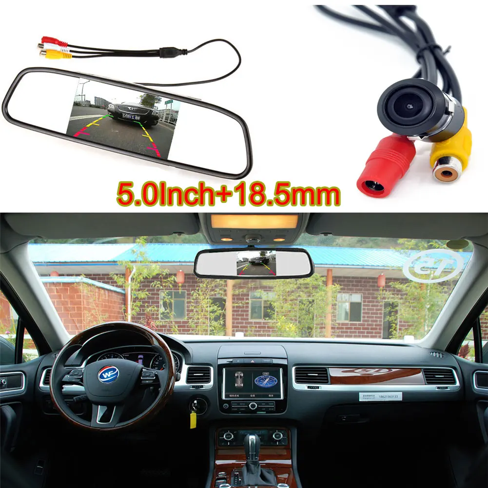 

18.5mm ccd Car Reverse Rear View Buckup Camera Drilling Accessories & Car LCD Rearview Mirror Monitor 5.0 Inch