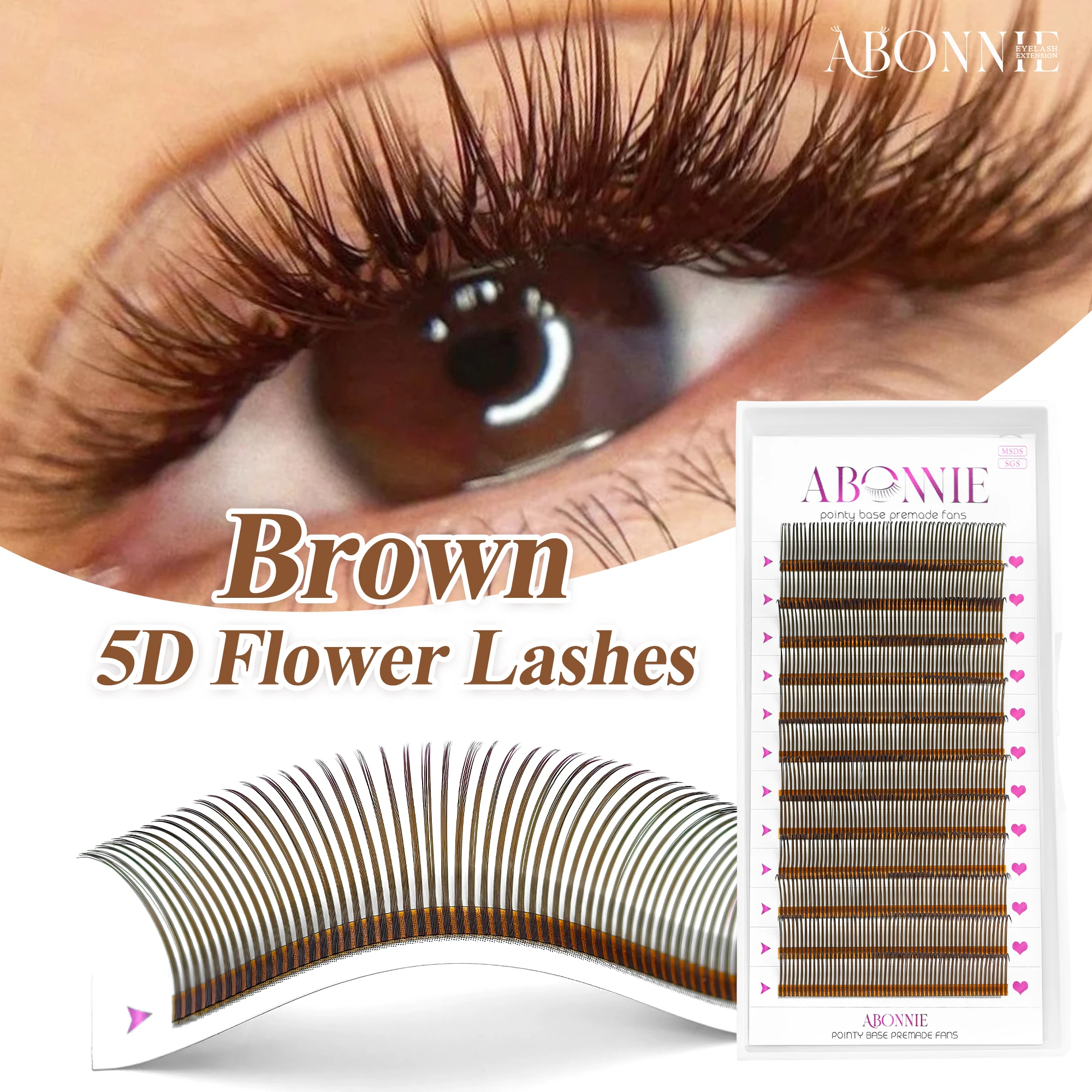 Abonnie Brown 5D W Style Flora Lash Extensions Индивидуальные объемные ресницы Мягкие Цветущие